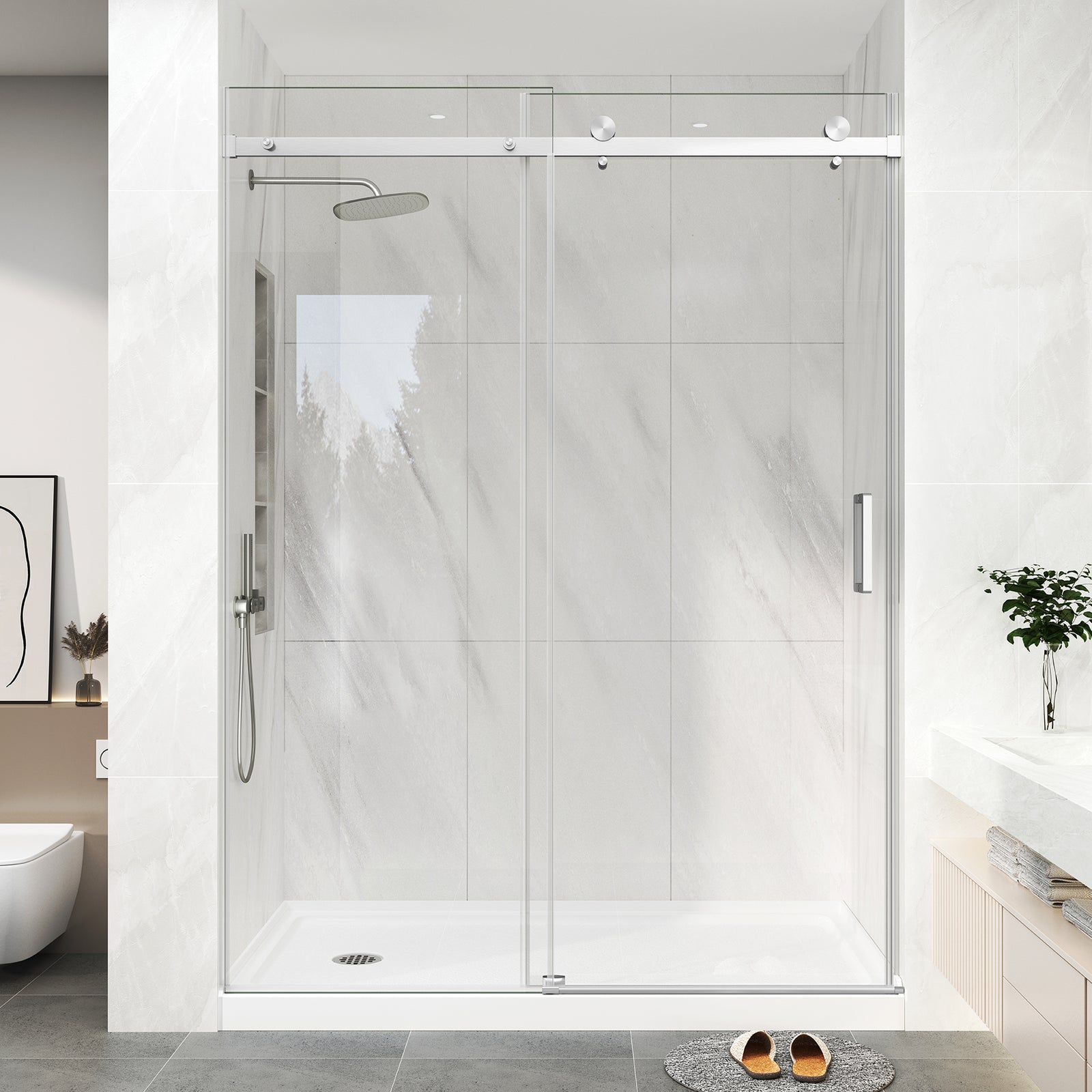 Frameless Sliding Glass Shower Door Series - 76 in. H (Multi-Size & Multi-Color)