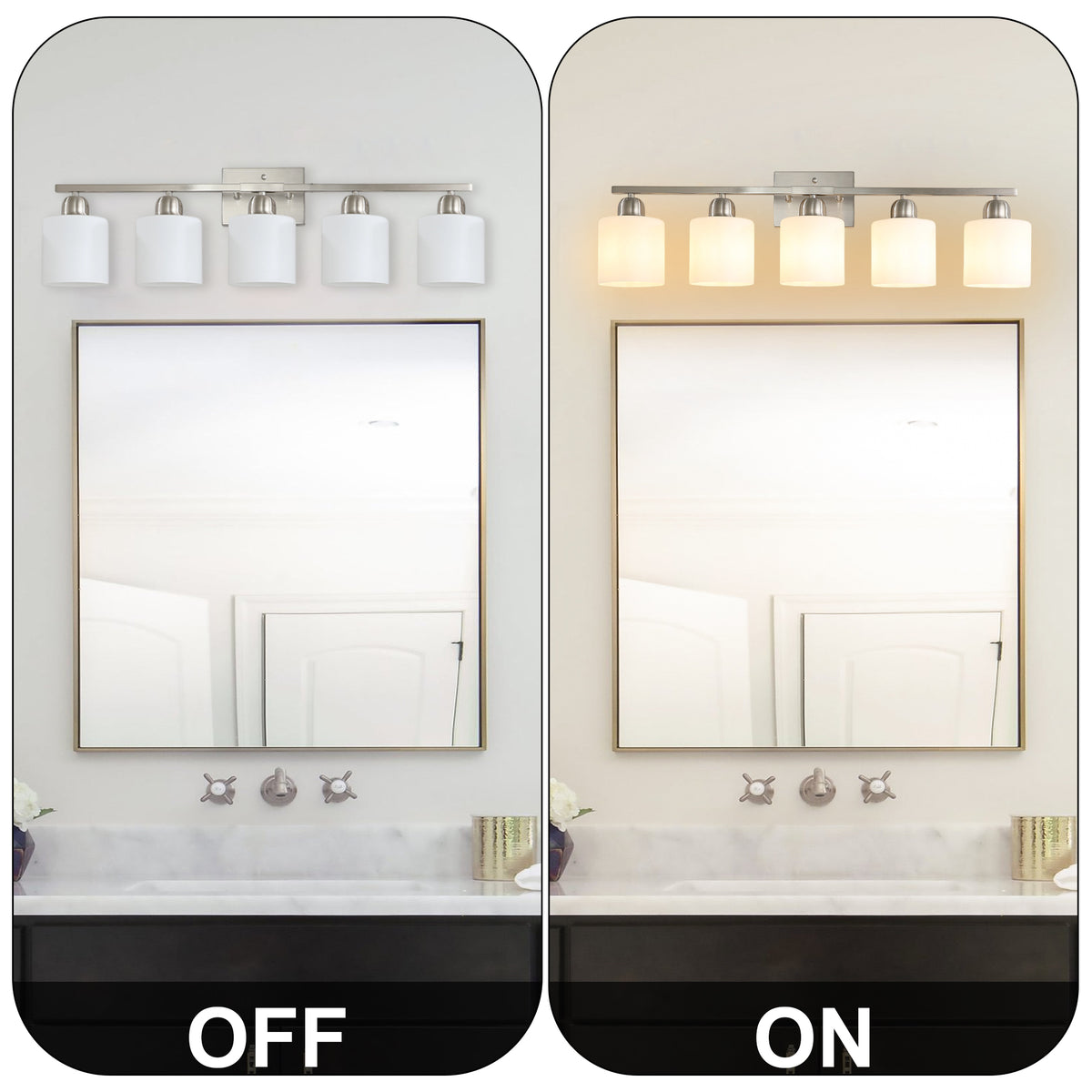 Modern 5-Light Bathroom Fixture with Nickel Finish and Milky White Glass Shade, Wall Sconces Lighting for Bathrooms, Bedrooms and Hallways (No Bulbs)