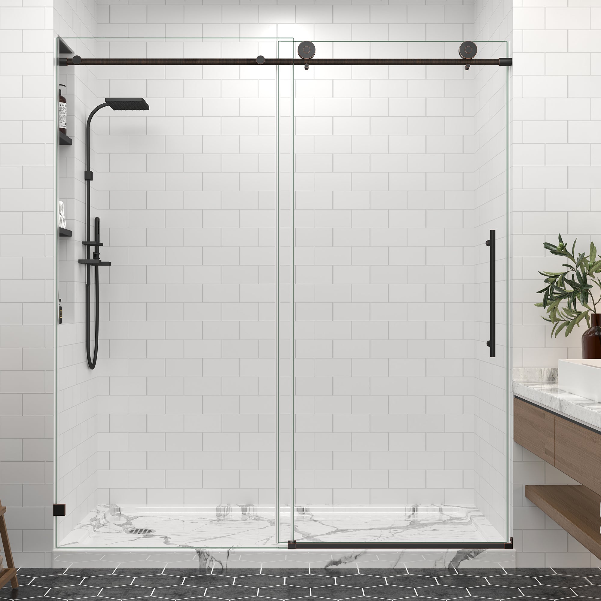 55-65 in. W x 76 in. H Frameless Sliding Shower Door, 5/16 in. Clear Glass
