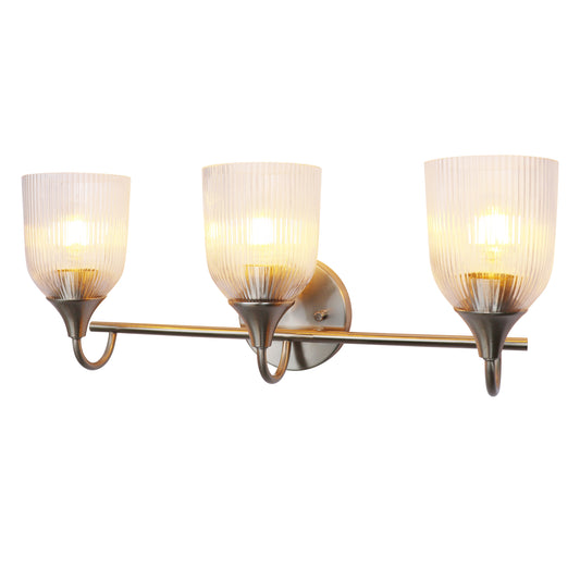 Bathroom Vanity Light Fixture, 3 Light Modern Gold Vanity Lighting fixtures, Bathroom Lighting Fixtures Over Mirror, Bathroom Wall Lamp with Clear Glass for Bathroom, Hallway, Bedroom with E26 Socket
