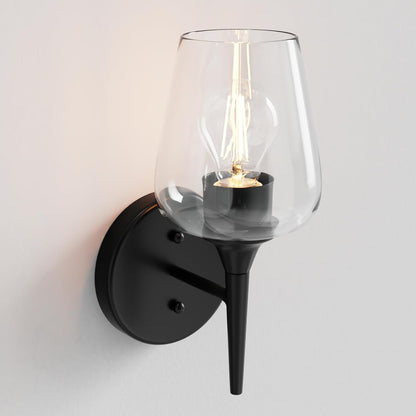 Modern Black Vanity Light Fixture - 1 Light Bathroom Wall Lamp with Clear Glass, Perfect for Over Mirror, Hallway, or Bedroom with E26 Socket