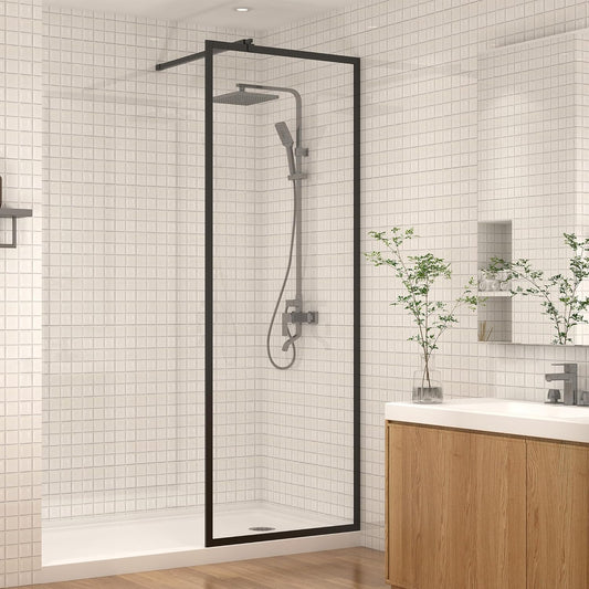 Shower Glass Panel, 34" W x 74" H Framed Shower Screen, 1/4" (6mm) SGCC Tempered Glass Shower Door with Explosion-Proof Film, Matte Black