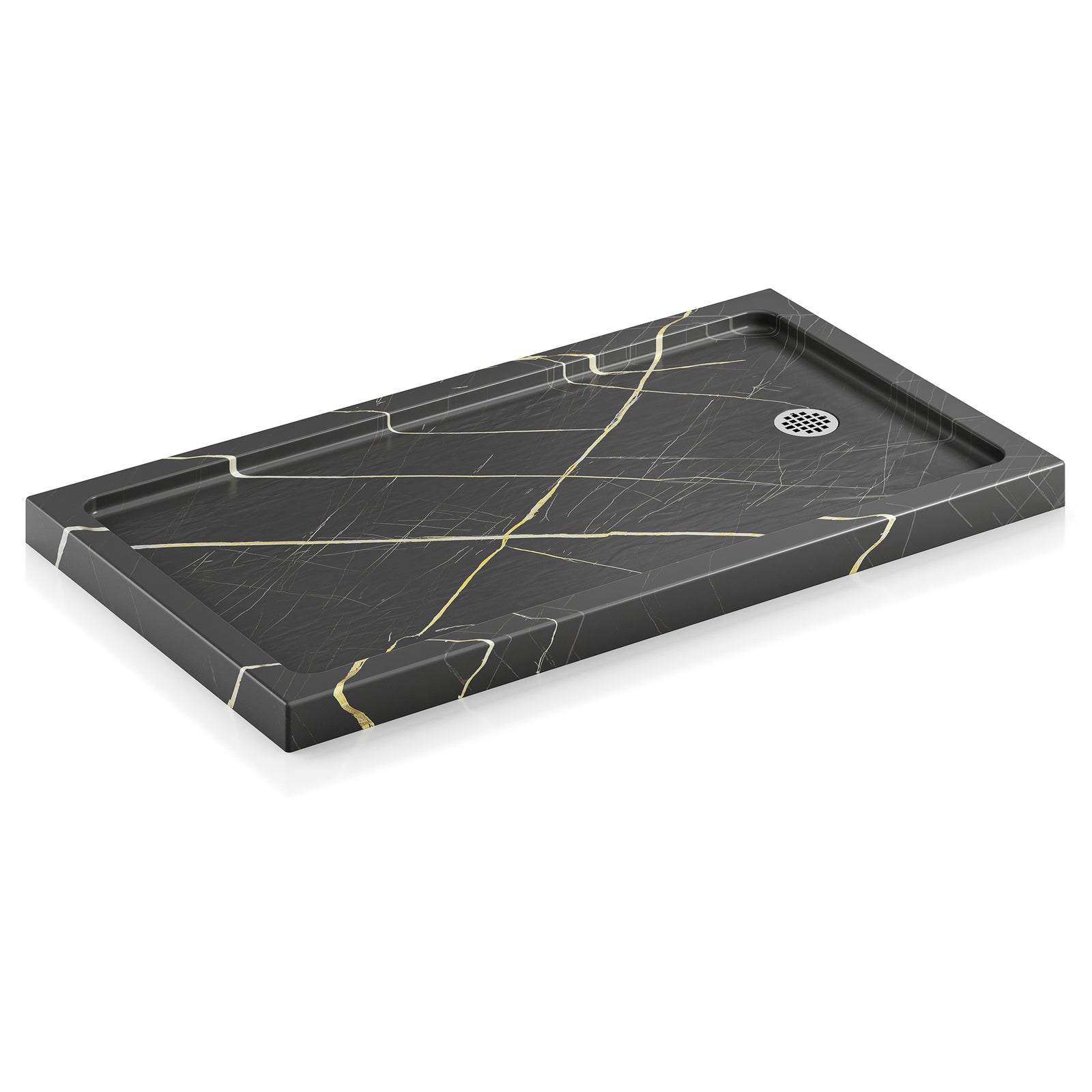 KPUY Rectangular Acrylic/ABS Shower Base Pan, Black Gold Stone-Look, Multiple Sizes