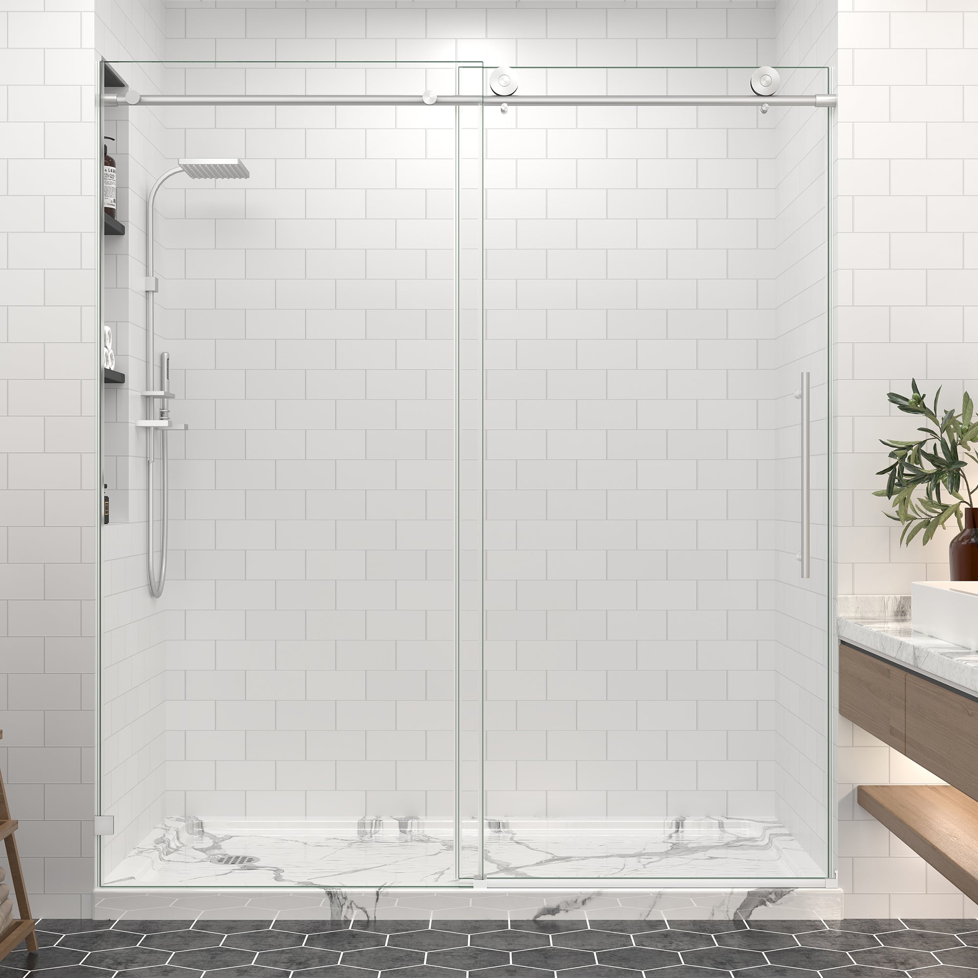 55-65 in. W x 76 in. H Frameless Sliding Shower Door, 5/16 in. Clear Glass