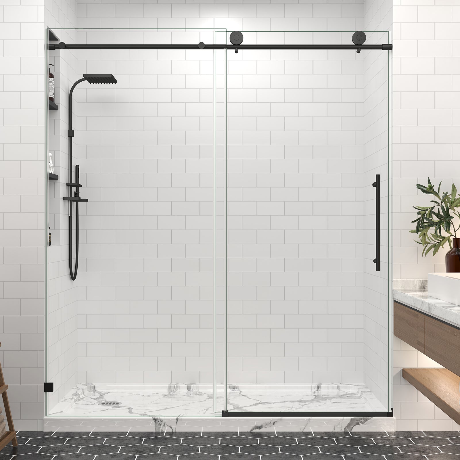55-65 in. W x 76 in. H Frameless Sliding Shower Door, 5/16 in. Clear Glass