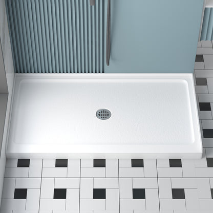 KPUY Shower Base, 60'' L X 32'' W Shower Base Pan with Single Threshold and Center Drain, Shower Pan with Slip Resistant Textured Surface, White Acrylic Shower Base