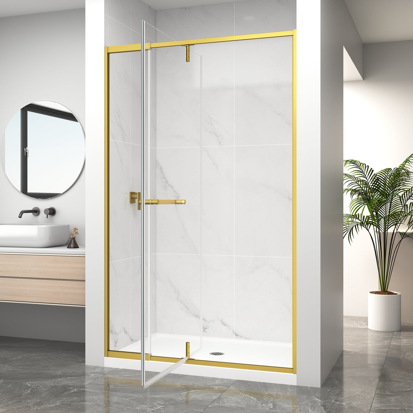Semi-Frameless Pivot Shower Door Series – Adjustable 36"–48" W x 72" H Glass Shower Door