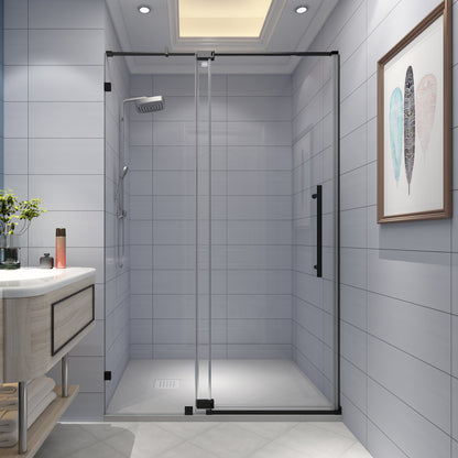 KPUY 9511 Pivot Shower Door, 50-54" W x 74" H Pivot Semi-Frameless Shower Door, 1/4" (6mm) Tempered Glass with Explosion-Proof Film Nano Coating, Stainless Steel Hardware, Matte Black