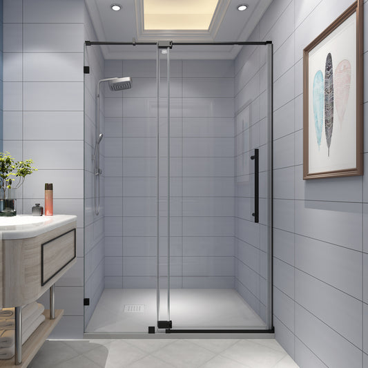 KPUY 9511 Pivot Shower Door, 50-54" W x 74" H Pivot Semi-Frameless Shower Door, 1/4" (6mm) Tempered Glass with Explosion-Proof Film Nano Coating, Stainless Steel Hardware, Matte Black