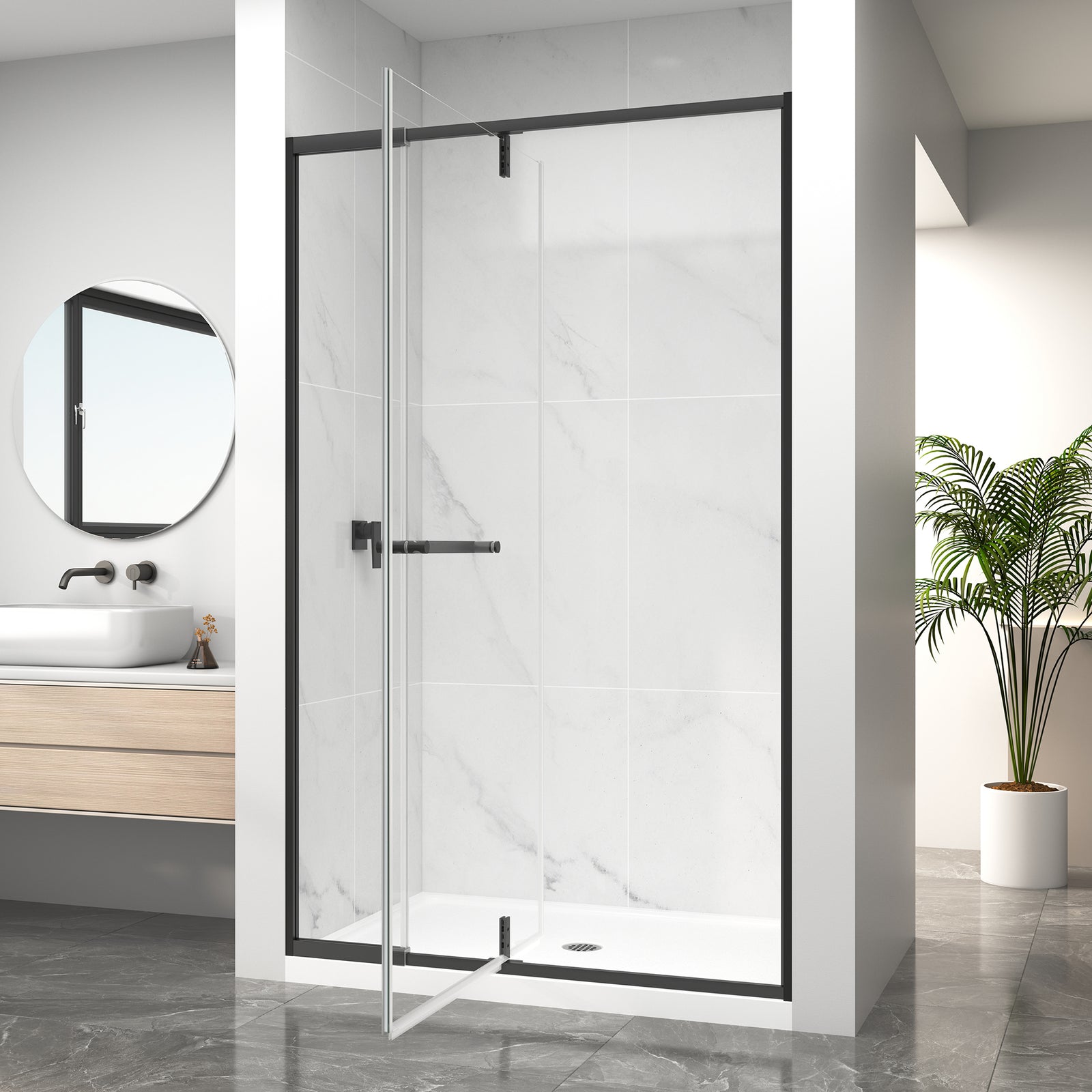 Semi-Frameless Pivot Shower Door Series – Adjustable 36"–48" W x 72" H Glass Shower Door