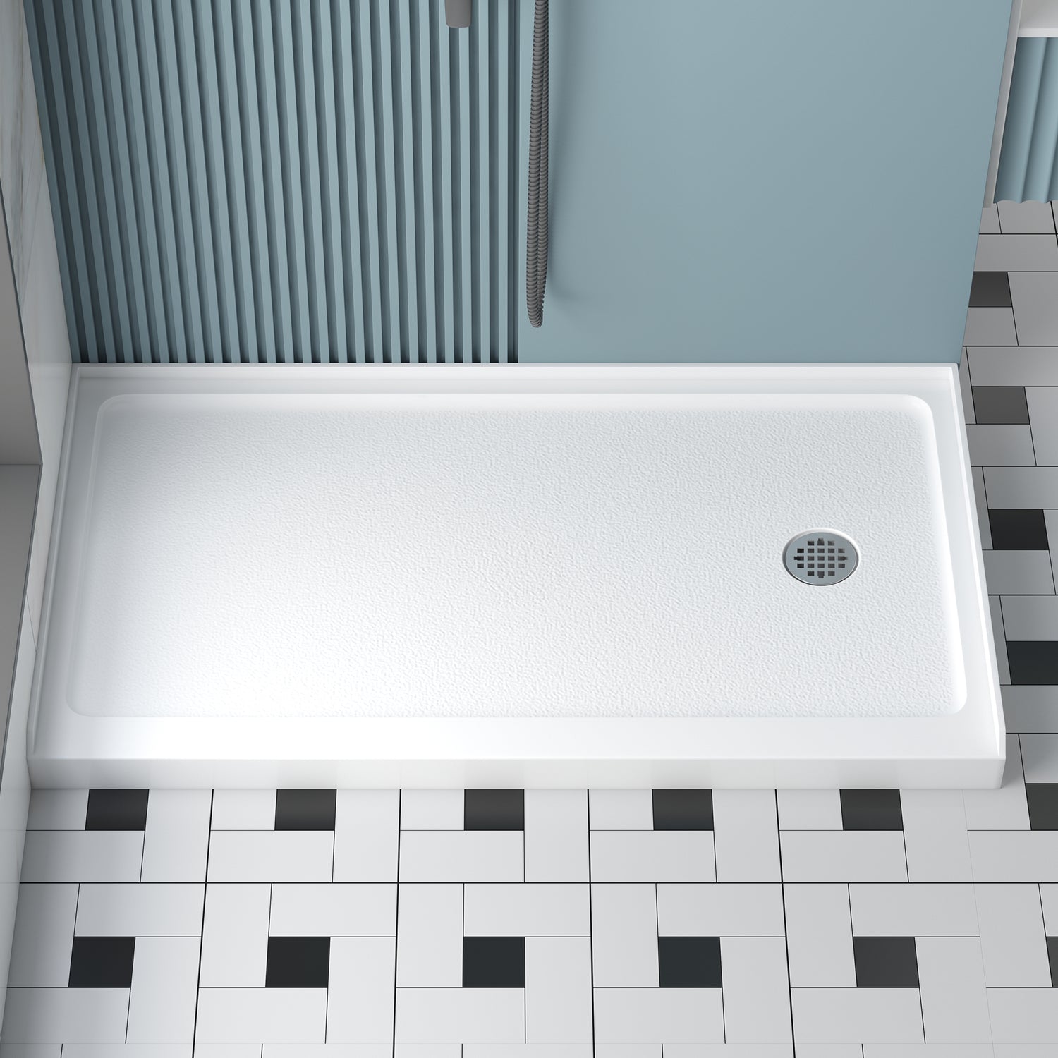 KPUY 60" x 32" Shower Pan - Single Threshold White Acrylic Base with Right Drain-KPUY