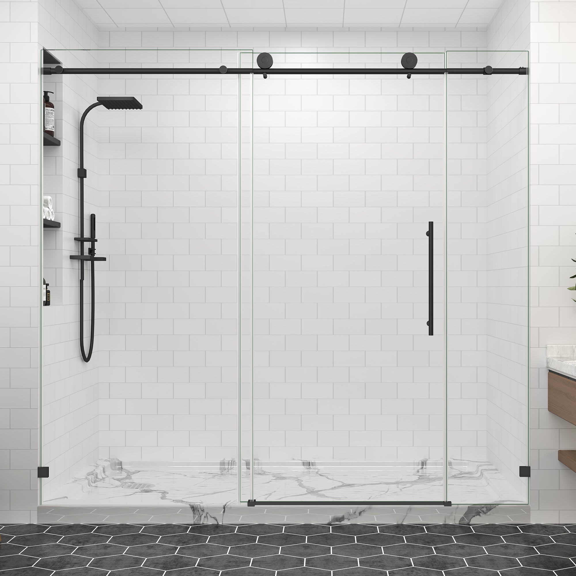55–60, 61–65 & 67–72 in. W x 76 in. H Frameless Sliding Shower Door, 5/16 in. Clear Glass