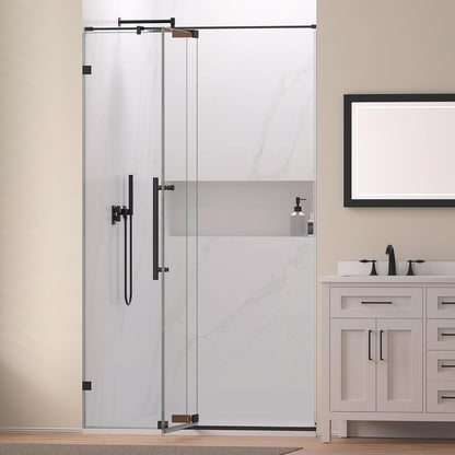44-48" W x 74" H Pivot Swing Shower Door, Pivot Semi-Frameless Glass Shower Door with 1/4"(6mm) Clear SGCC Tempered Glass, Stainless Steel Frame, Matte Black