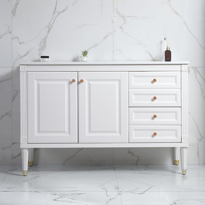 48'' Bathroom Vanity with Top Sink, Bathroom Storage Cabinet with 2 Soft Closing Doors and 3 Drawers, Single Sink Bathroom Vanity. White