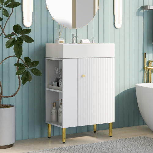 21.6" white Bathroom vanity, Combo Cabinet, Bathroom Storage Cabinet, Single Ceramic Sink