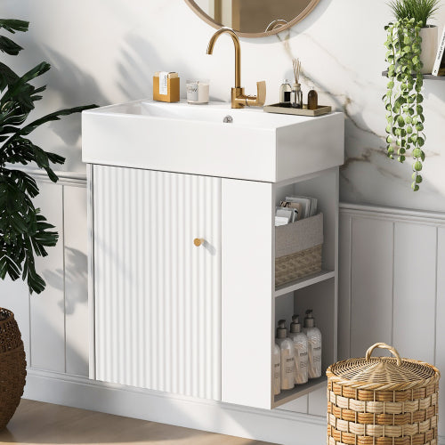 21.6" white Bathroom vanity, Combo Cabinet, Bathroom Storage Cabinet, Single Ceramic Sink