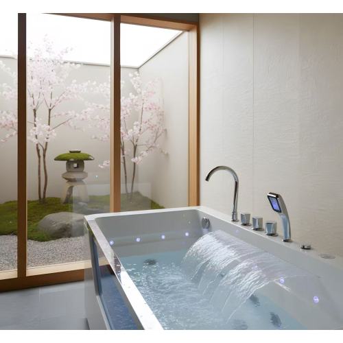 KPUY 67 Inch Whirlpool Bathtub with Glass Panel | 7 Hydro-Massage Jets & LED Lights