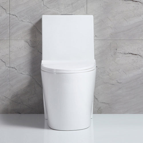 Small Compact One Piece Toilet - Modern White Dual Flush Commode-KPUY