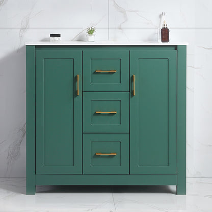 36"Green Bathroom Vanity with Single Sink, Combo Cabinet Undermount Sink, Bathroom Storage Cabinet with 2 Doors and 2 Drawer, Soft Closing, Multifunctional Storage