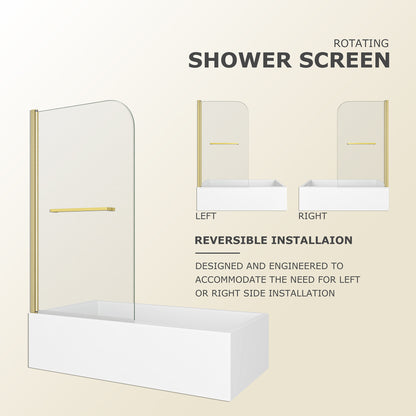 KPUY 32" x 55" Frameless Bathtub Screen | 180° Pivot Shower Door | Reversible