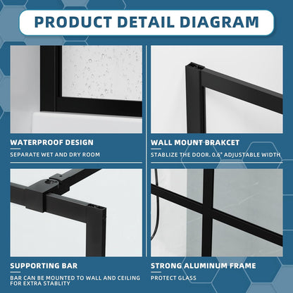 Goodyo 34" X 72" Shower Door Walk-in Black Finish