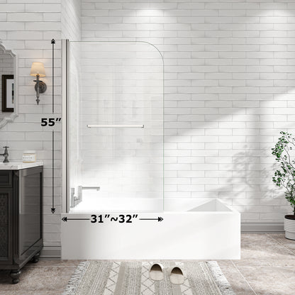 KPUY 32" x 55" Frameless Bathtub Screen | 180° Pivot Shower Door | Reversible