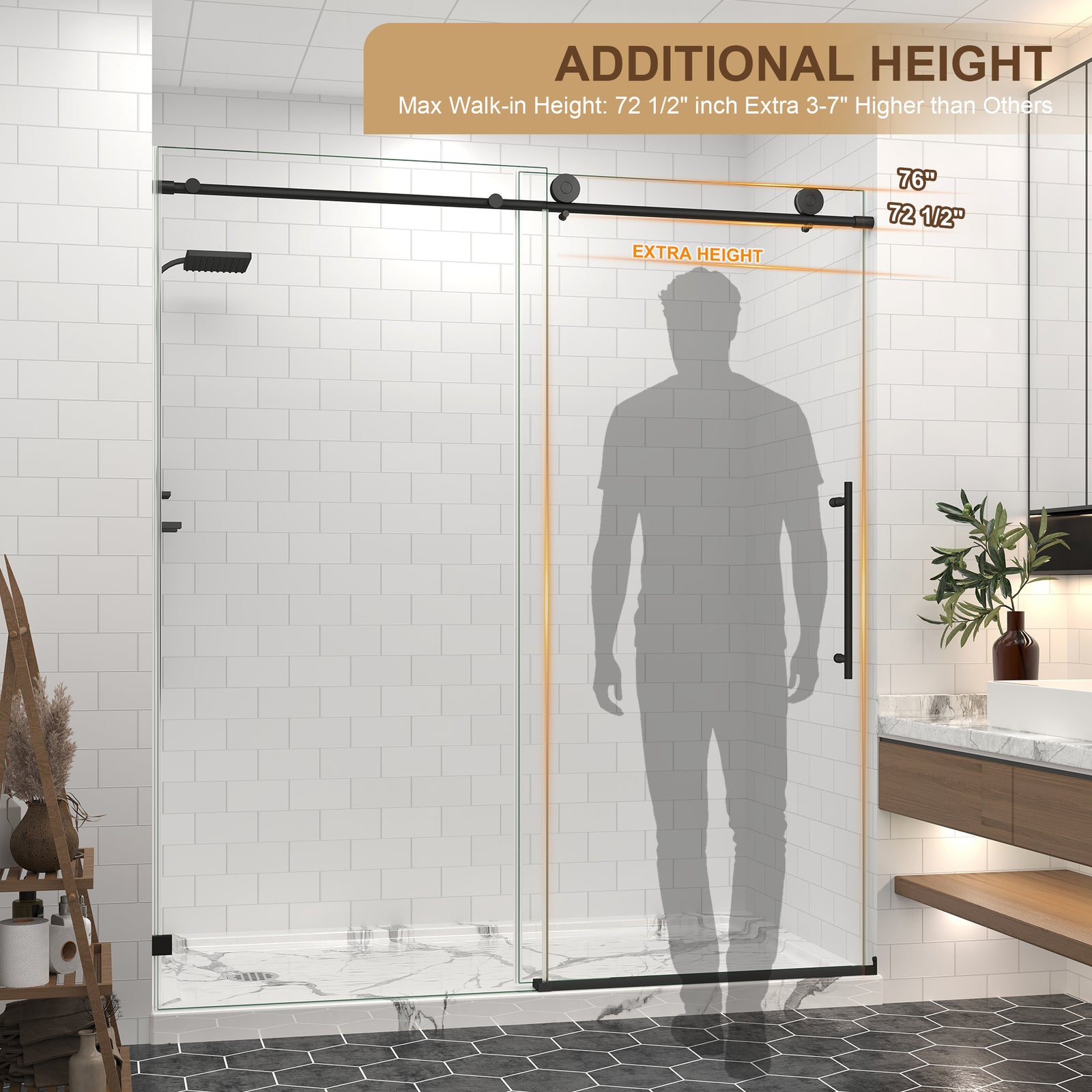 55-65 in. W x 76 in. H Frameless Sliding Shower Door, 5/16 in. Clear Glass