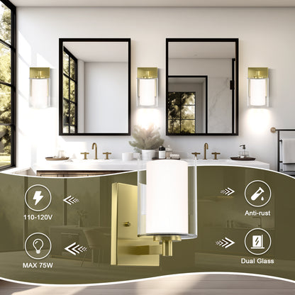 Bathroom Vanity Light Fixture, 1 Light Modern Gold Vanity Lighting fixtures, Lighting Fixtures Over Mirror, Wall Lamp with Clear Glass for, Hallway, Bedroom with E26 Socket