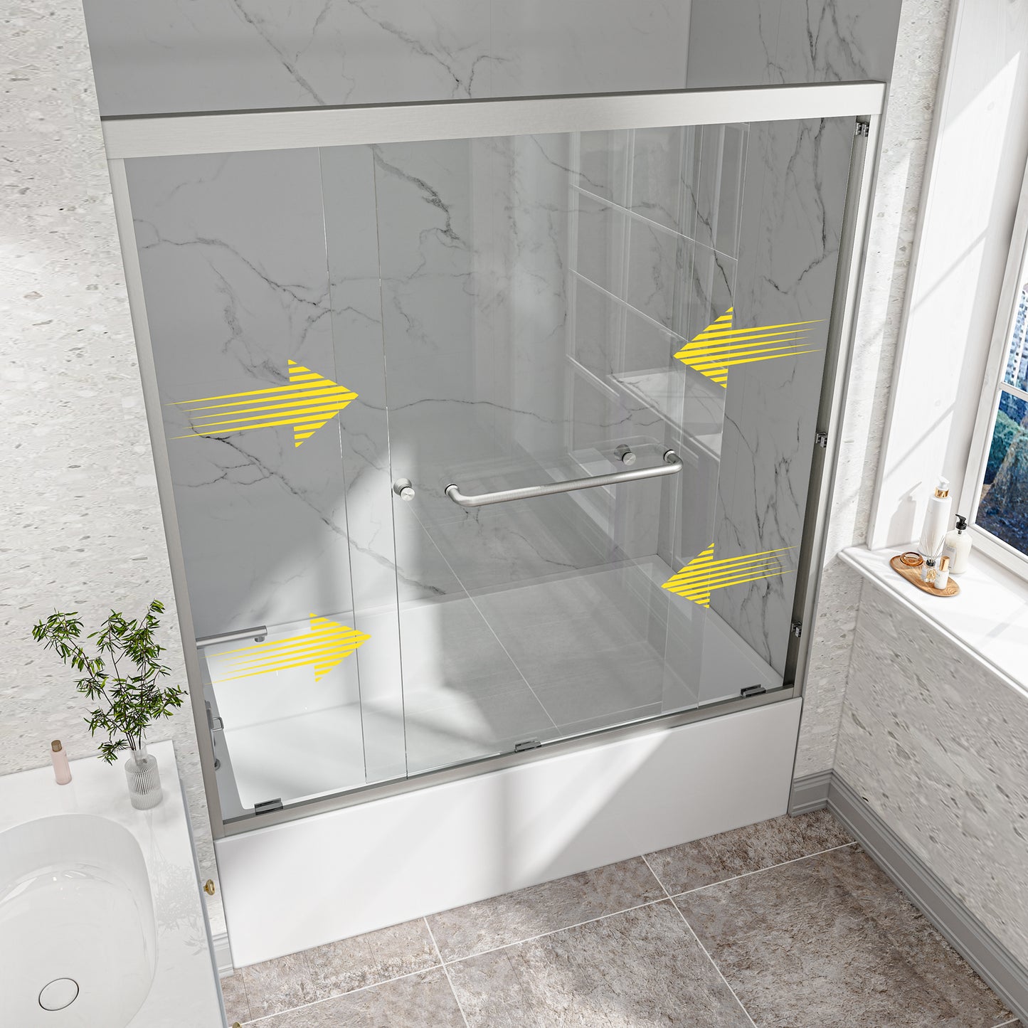 KPUY 55"-60" W Double Bypass Sliding Shower & Bathtub Door | 3 Finishes