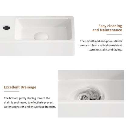 KPUY 14.5" Wall-Mounted Small Bathroom Sink Set | Porcelain Basin + Faucet & Drain | Space-Saving Design