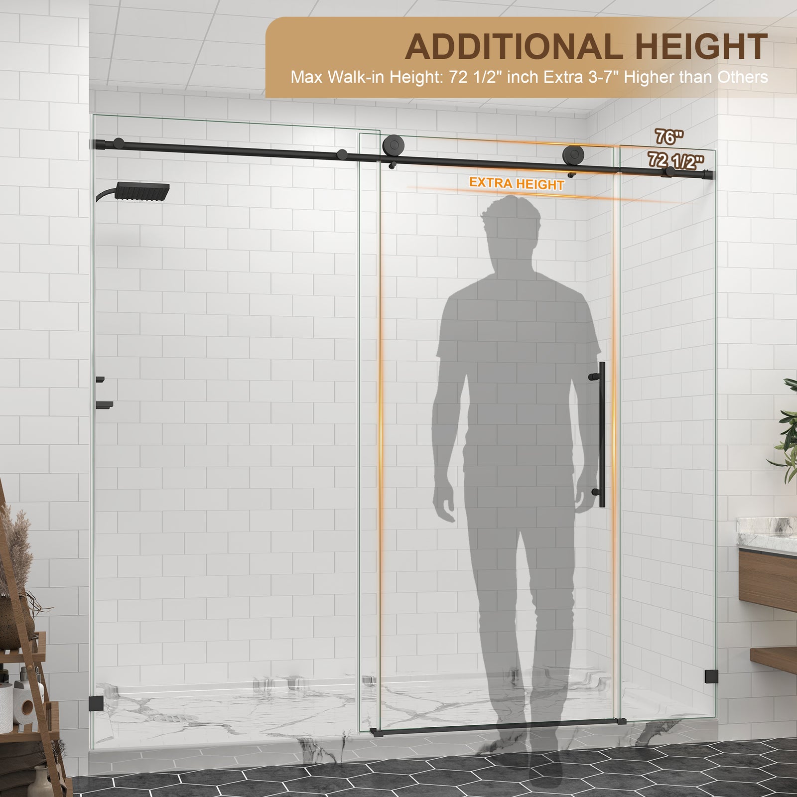 67-72 in. W x 76 in. H Frameless Sliding Shower Door, 5/16 in. Clear Glass