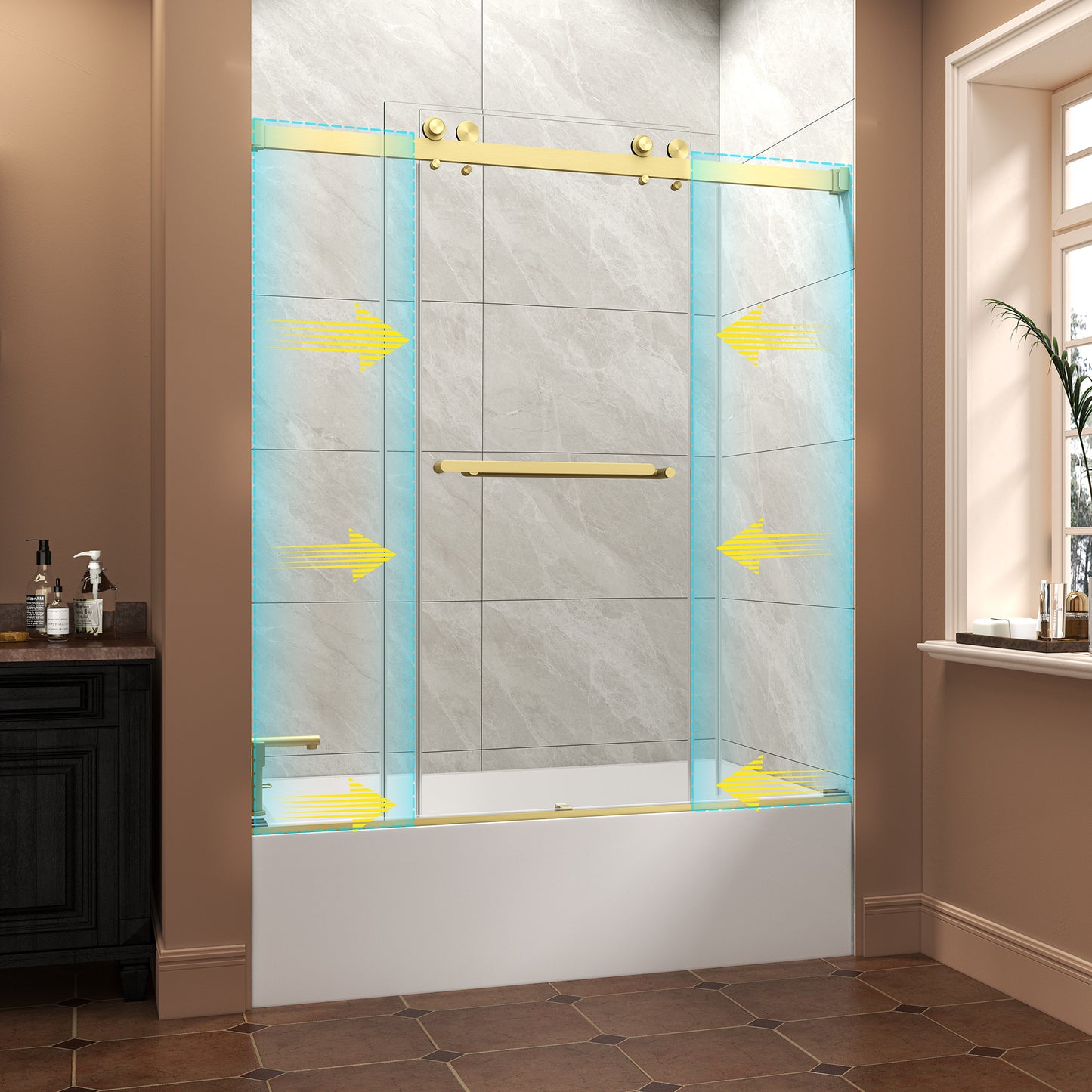 KPUY Frameless Double Sliding Shower & Bathtub Door | 43"-60" W