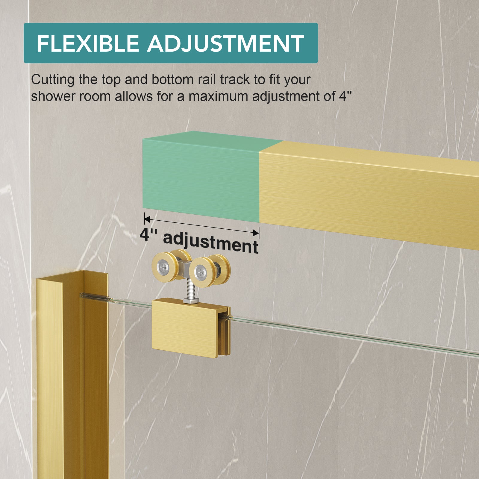 KPUY Double Sliding Glass Shower Door, 76" H, 1/4" Tempered Glass, Brushed Gold