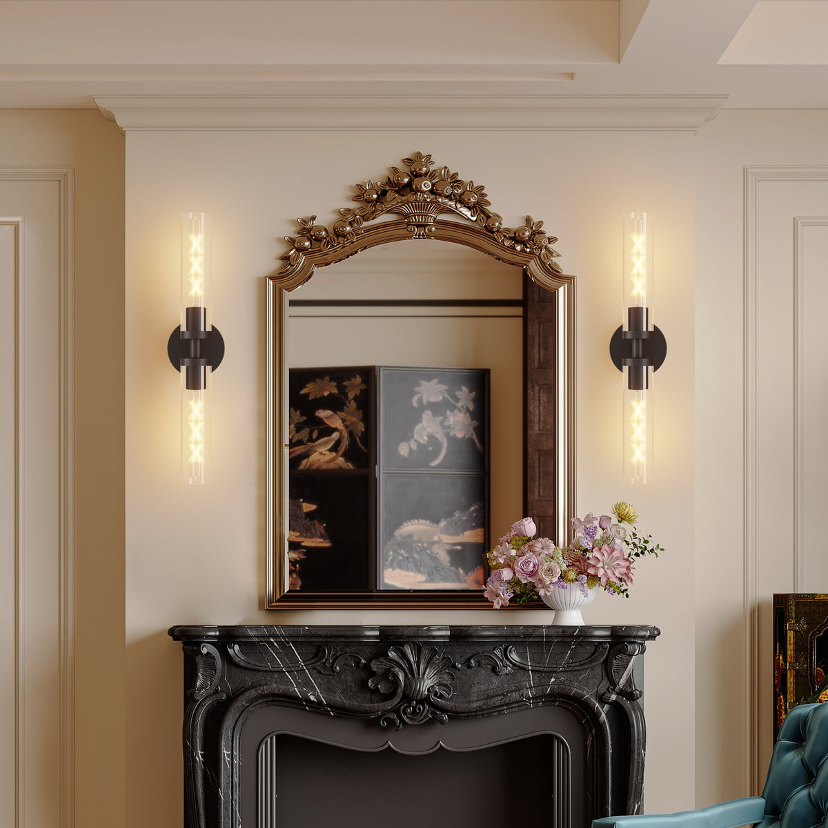 Wall Sconces Set of Two, Hardwired Matte Black Bathroom Sconces Wall Lighting with Clear Glass, Modern Sconces Wall Decor Set of 2 Wall Light fixtures for Bathroom Mirror Hallway (Bulbs Not Included)
