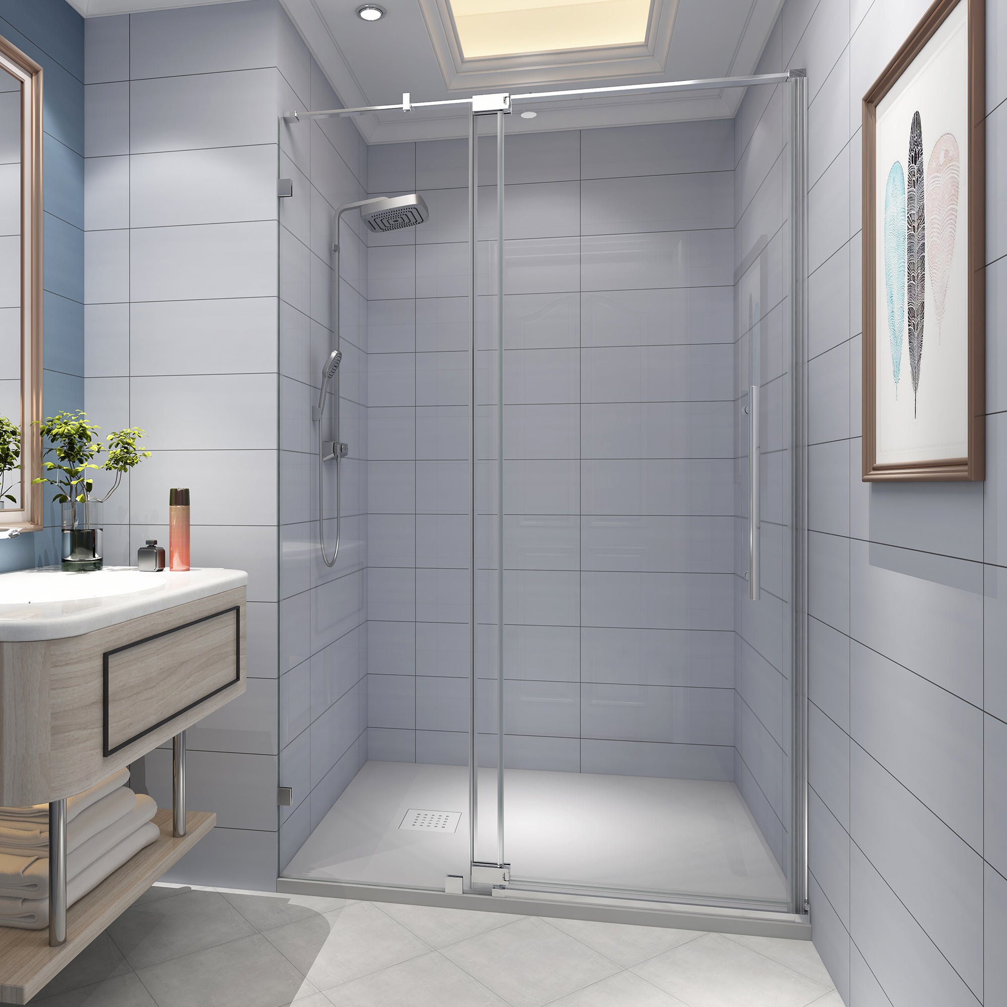 KPUY 9511 Pivot Semi-Frameless Shower Door - 50-54" x 74" Wide Chrome Glass Door-KPUY