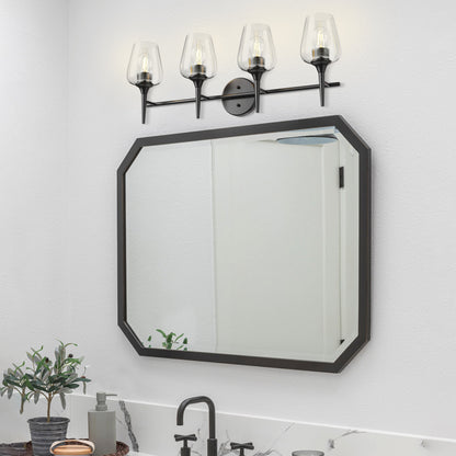 Modern Gold Vanity Lighting Fixture, 4 Light Over Mirror, Wall Lamp with Clear Glass for Bathroom, Hallway, Bedroom with E26 Socket