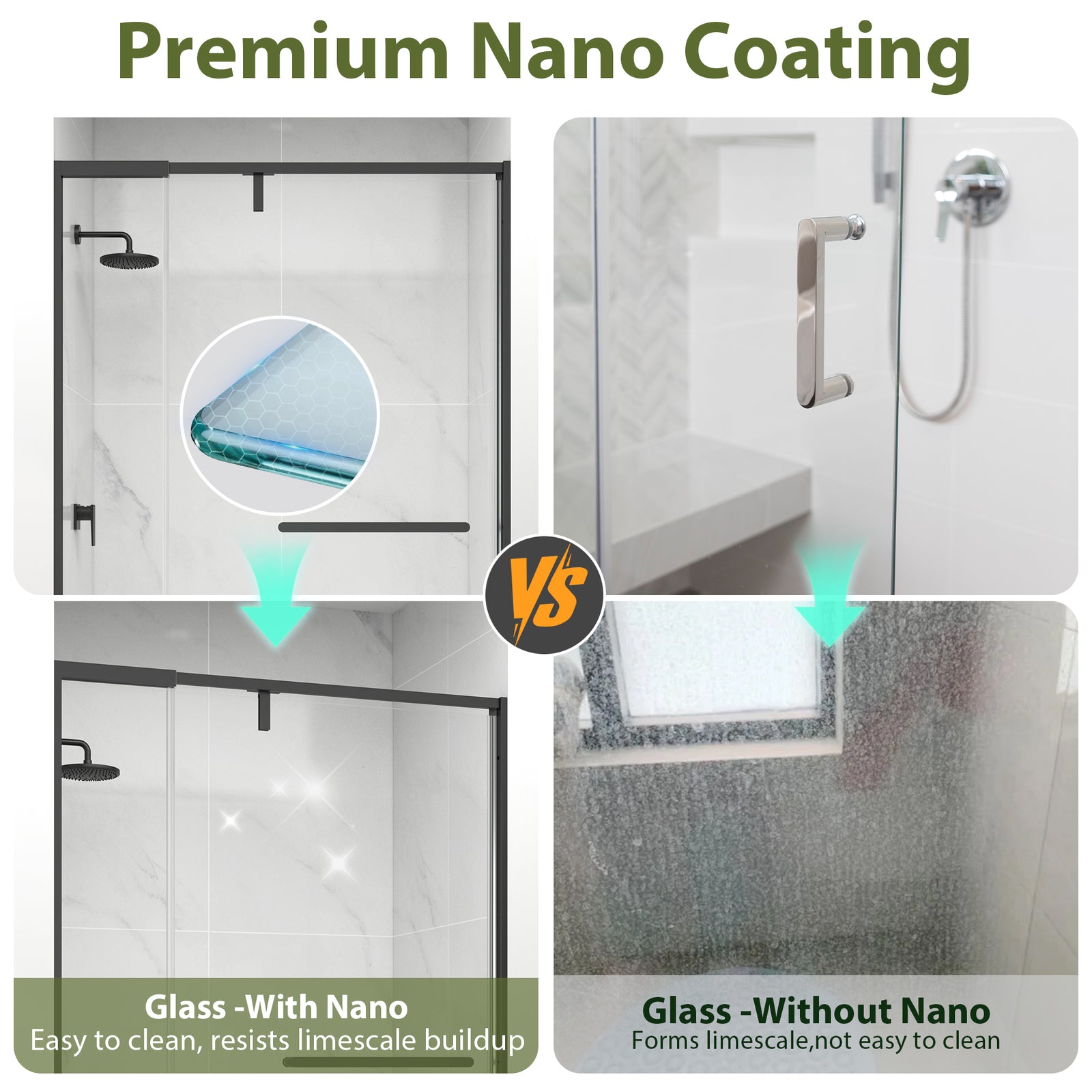 Semi-Frameless Pivot Shower Door Series – Adjustable 36"–48" W x 72" H Glass Shower Door