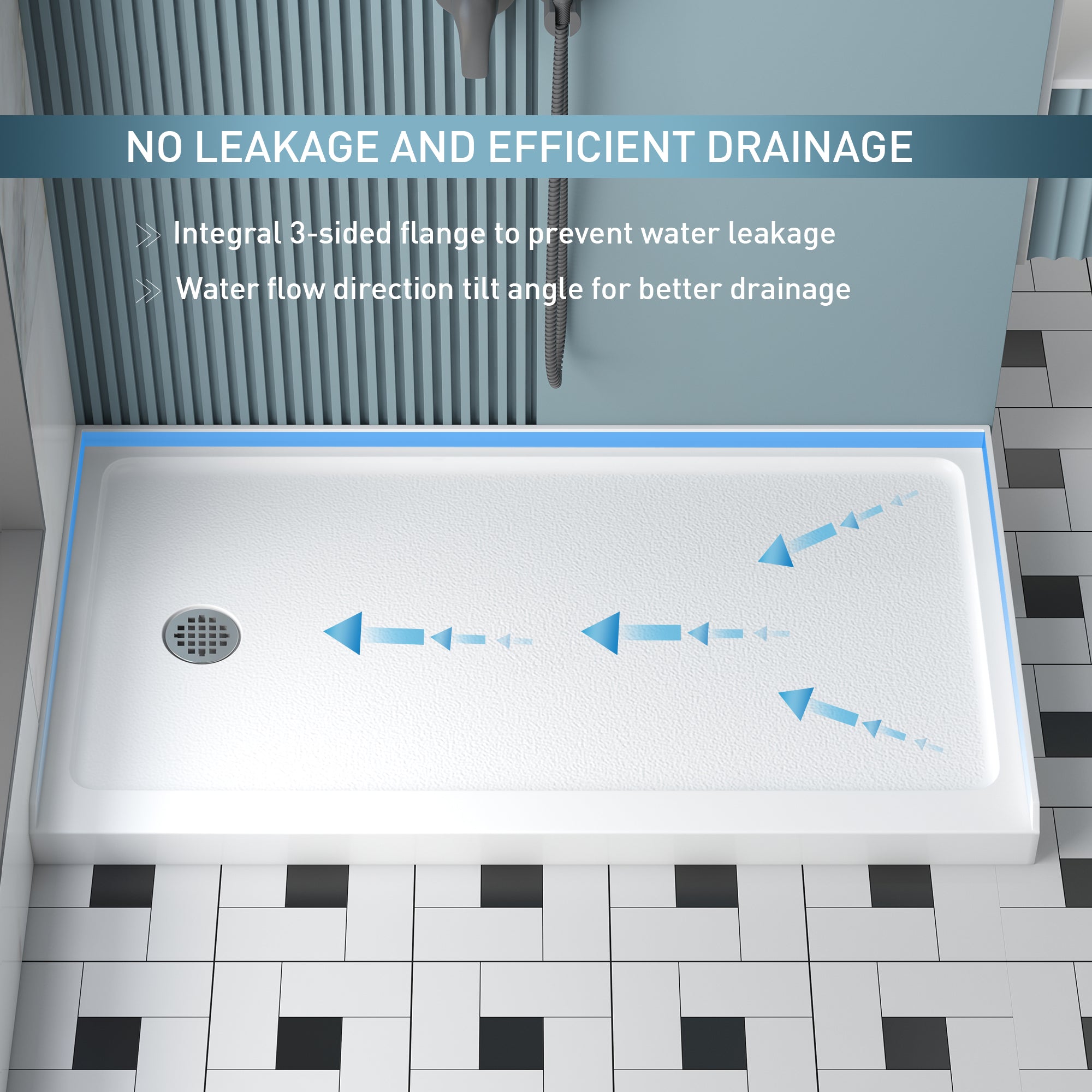 KPUY 60" x 32" Shower Base Pan - Single Threshold White Acrylic with Left Drain-KPUY
