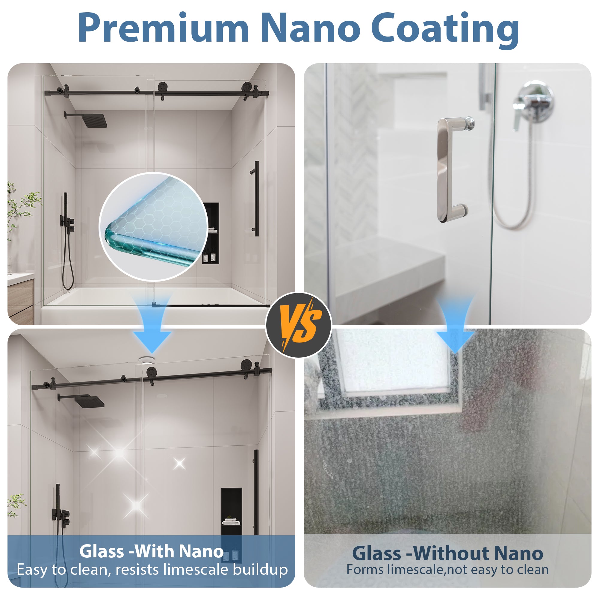 Frameless Stainless Steel Sliding Bathtub Door Series - 60" H Quiet Glide (Multi-Size & Quad-Color)