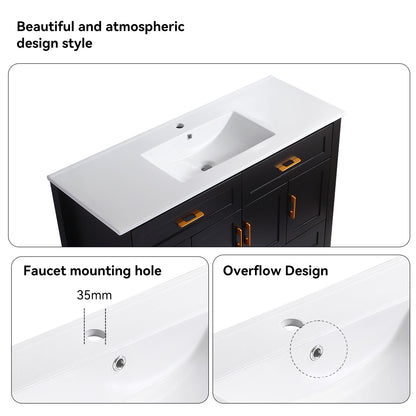 48" Black Bathroom Vanity with Ceramic Sink Combo, Abundant Storage Cabinet -4 Soft close doors and 4 drawers
