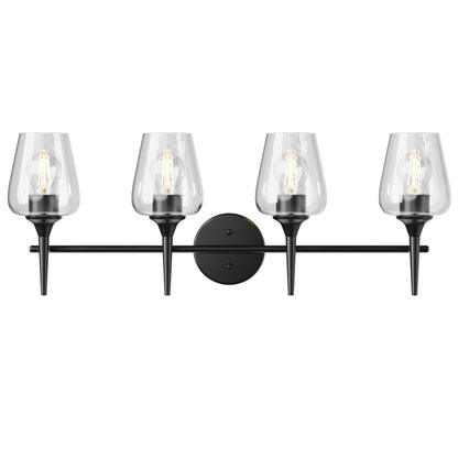 Modern Gold Vanity Lighting Fixture, 4 Light Over Mirror, Wall Lamp with Clear Glass for Bathroom, Hallway, Bedroom with E26 Socket
