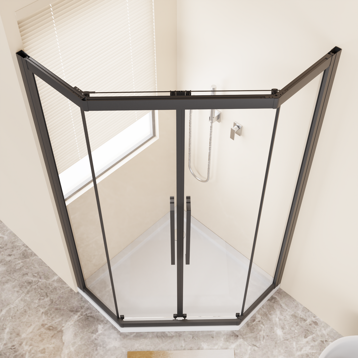 Neo-Angle Sliding Shower Enclosure 36"x72", 1/4" Clear Tempered Glass Diamond Shaped Shower Door, Double Rollers & Stainless Steel Handles, Black