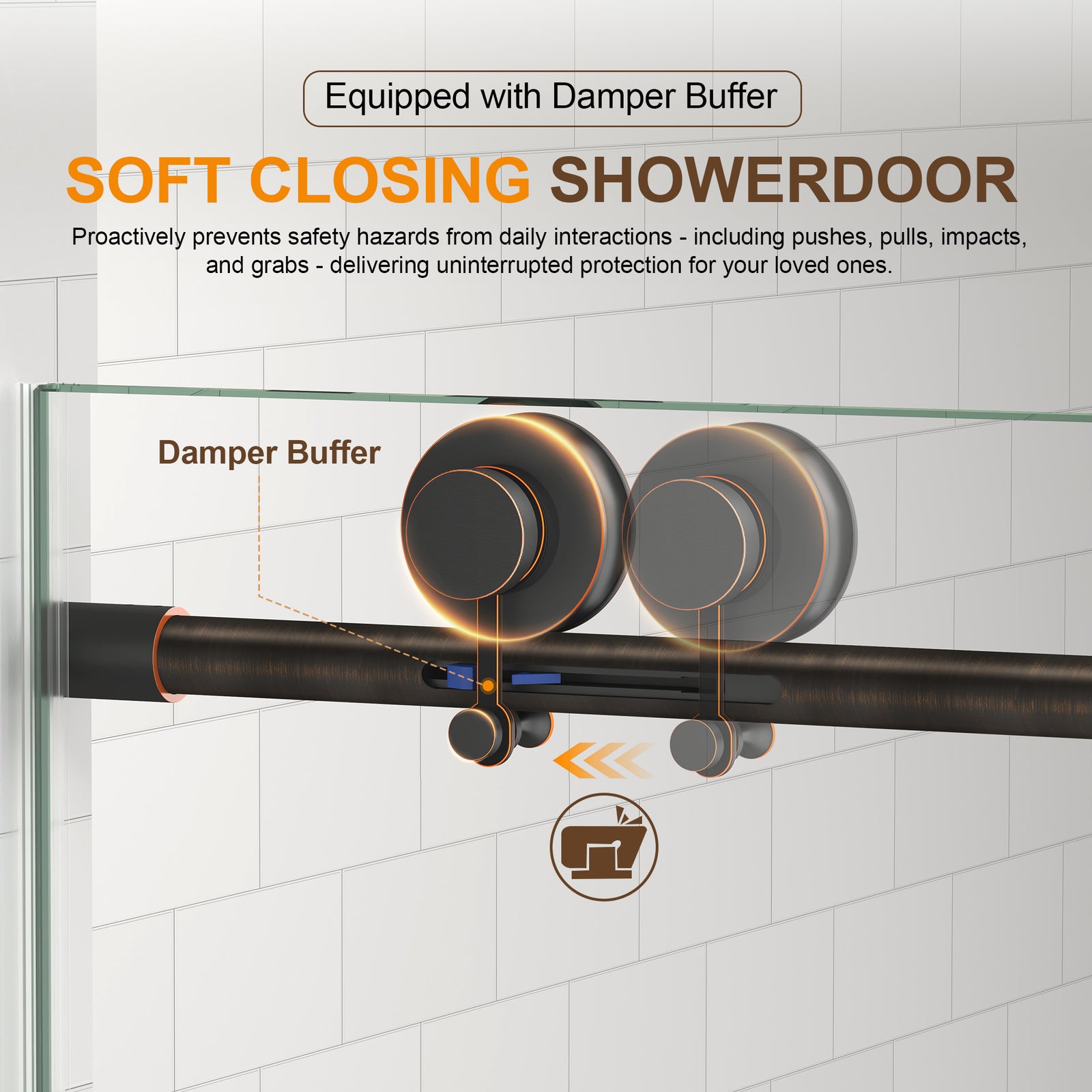 55–60, 61–65 & 67–72 in. W x 76 in. H Frameless Sliding Shower Door, 5/16 in. Clear Glass – Oil Rubbed Bronze