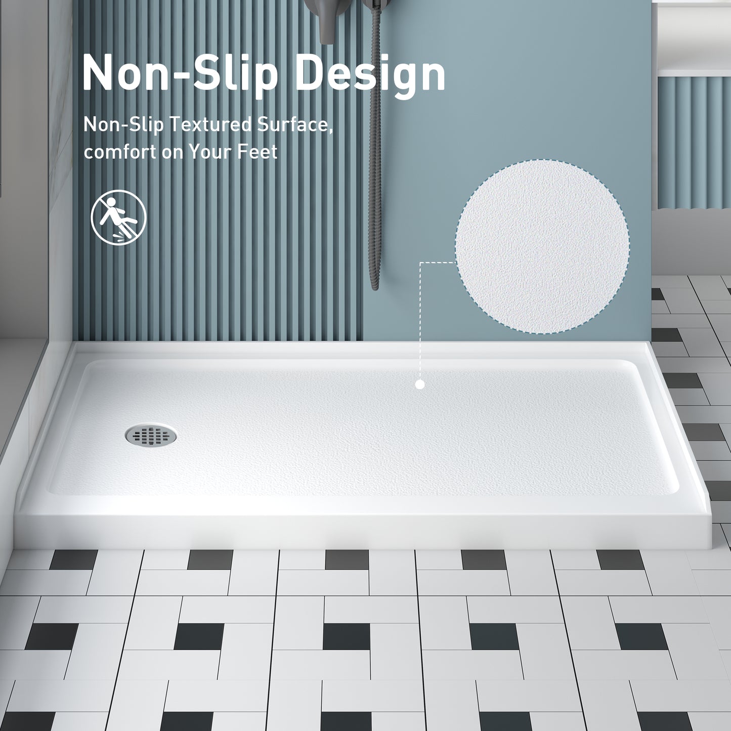 KPUY Shower Base, 60'' L X 32'' W Shower Base Pan with Single Threshold and Left Drain, Shower Pan with Slip Resistant Textured Surface, White Acrylic Shower Base