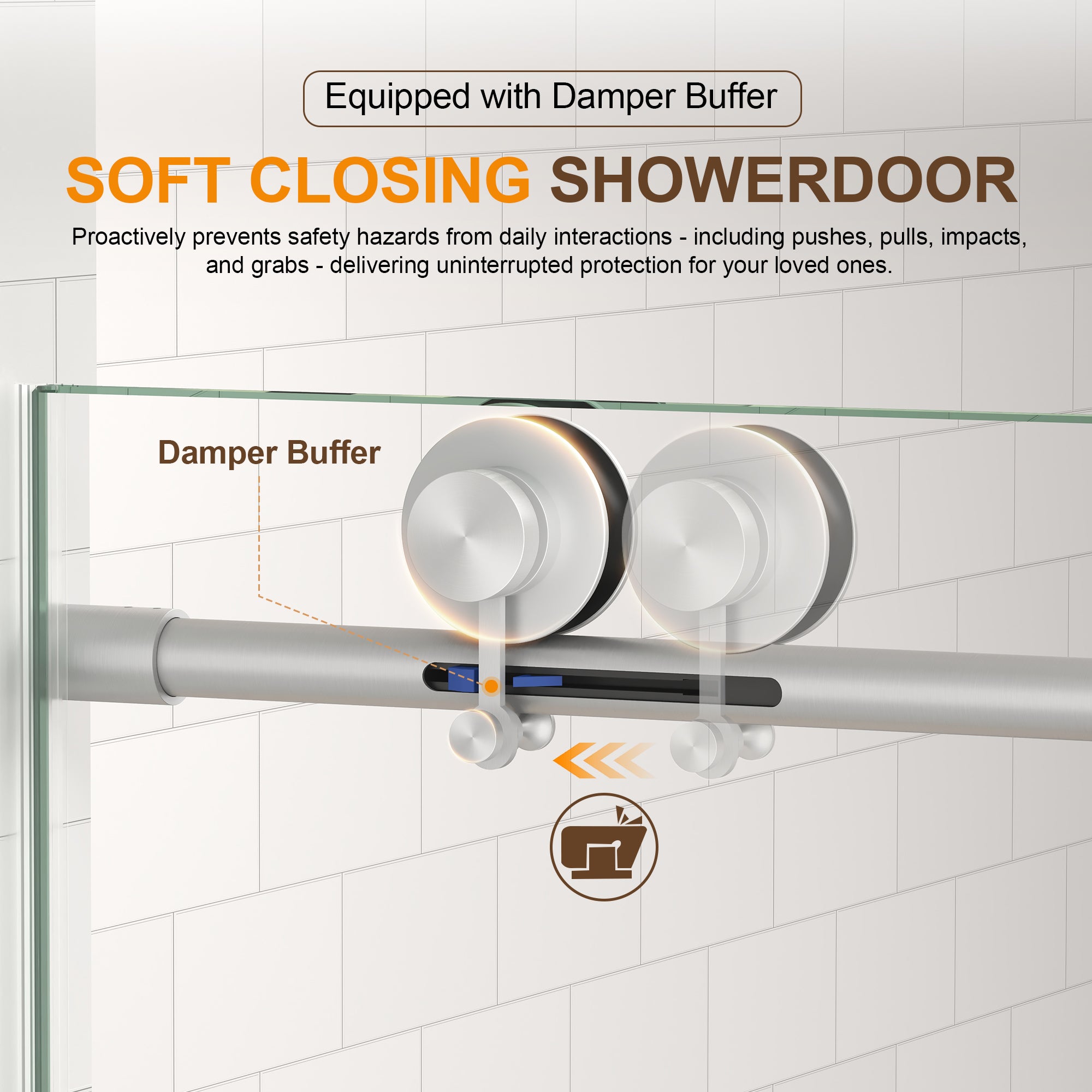 55–60, 61–65 & 67–72 in. W x 76 in. H Frameless Sliding Shower Door, 5/16 in. Clear Glass – Brushed Nickel
