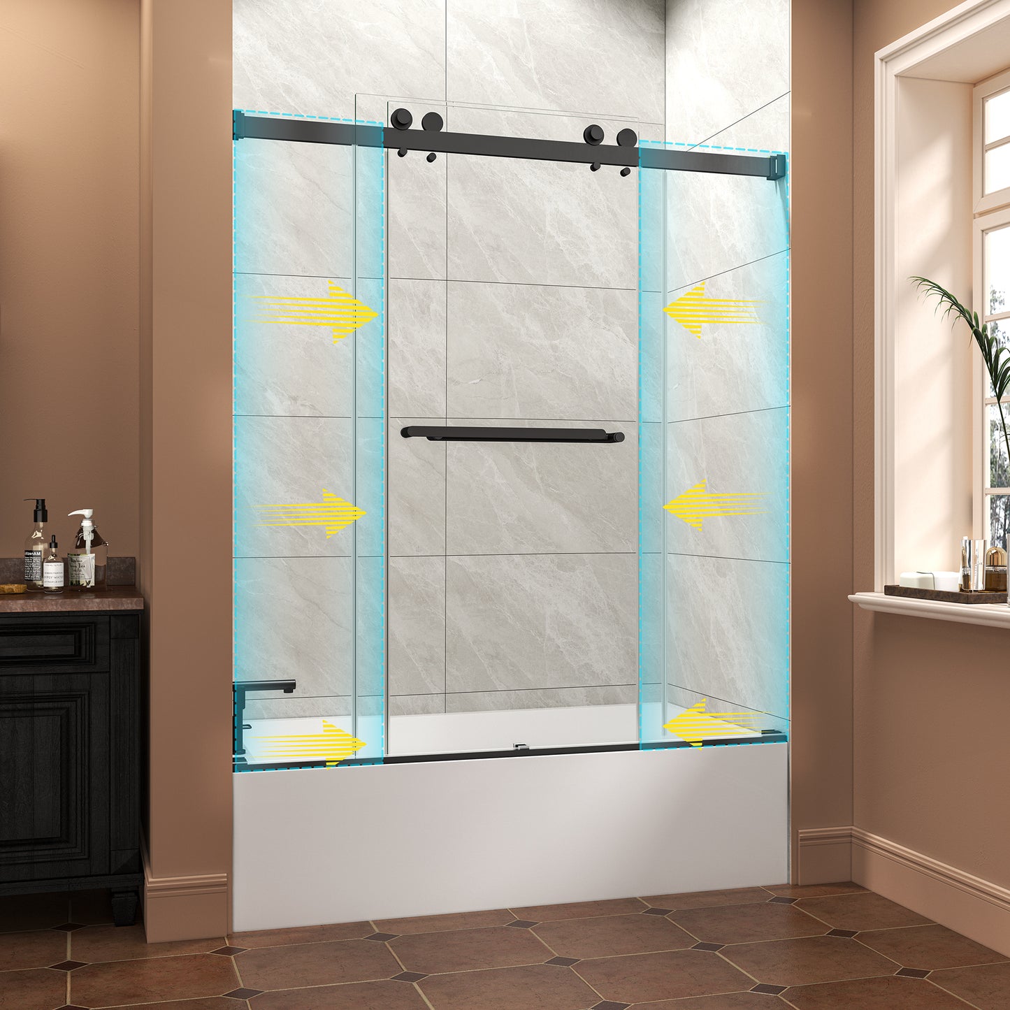 KPUY Frameless Double Sliding Shower & Bathtub Door | 43"-60" W