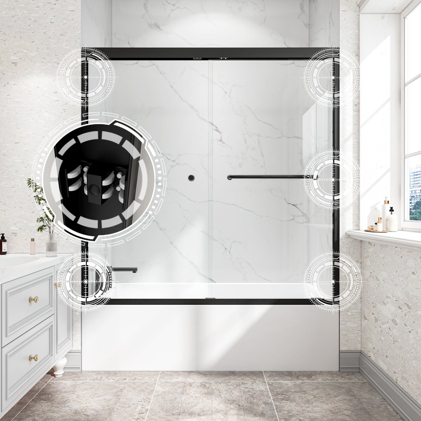 KPUY 55"-60" W Double Bypass Sliding Shower & Bathtub Door | 3 Finishes