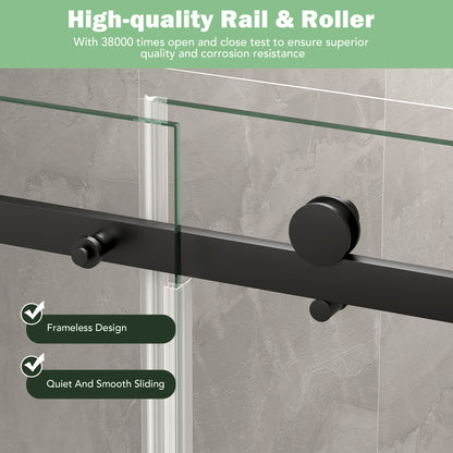 KPUY S9711B Frameless Shower Door, 44-48" W x 76" H Sliding Glass Shower Door, 1/4" (6mm) Thick Tempered Clear Glass with Explosion-Proof Film Nano Coating in Matte Black Finish