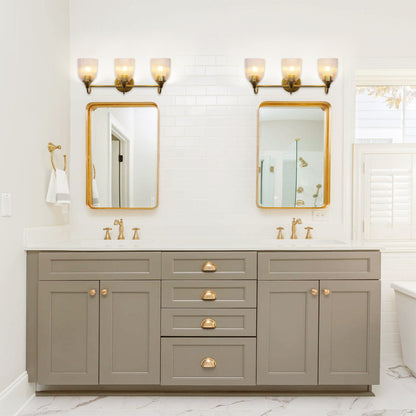 Bathroom Vanity Light Fixture, 3 Light Modern Gold Vanity Lighting fixtures, Bathroom Lighting Fixtures Over Mirror, Bathroom Wall Lamp with Clear Glass for Bathroom, Hallway, Bedroom with E26 Socket