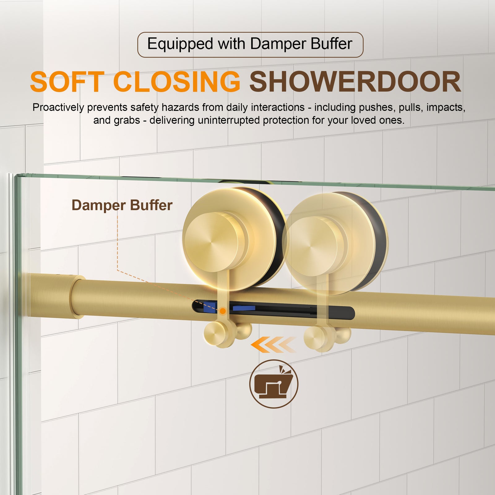 55–60, 61–65 & 67–72 in. W x 76 in. H Frameless Sliding Shower Door, 5/16 in. Clear Glass – Brushed Gold